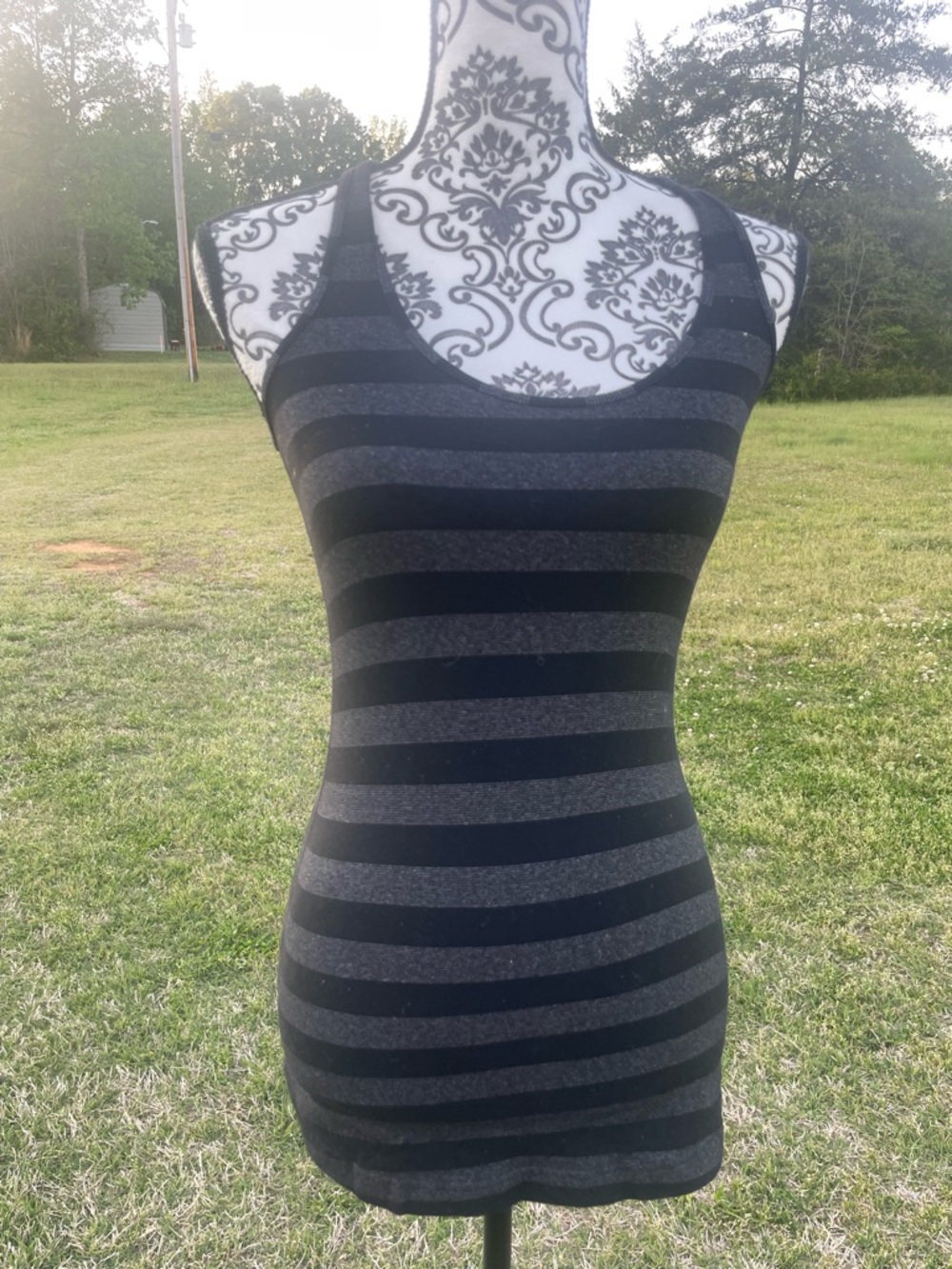 lululemon athletica Black and Charcoal Striped Racerback Tank
